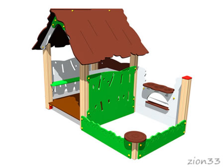 Детский игровой домик «Хижина с песочницей» эскиз